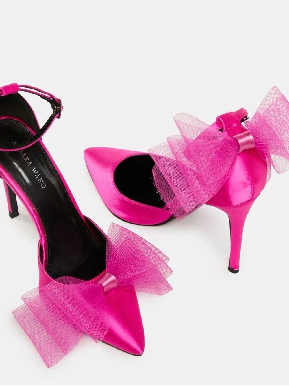 NWOT Azalea Wang Fuchsia Satin Pointed-Toe Organza Bow Pumps